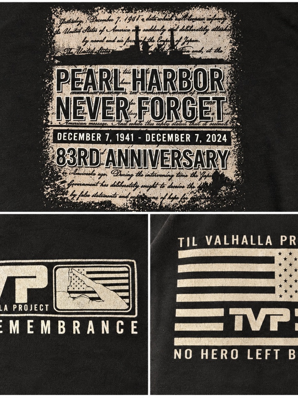 TVP Pearl Harbor Never Forget 83rd Anniversary Short Sleeve T-Shirt - Black